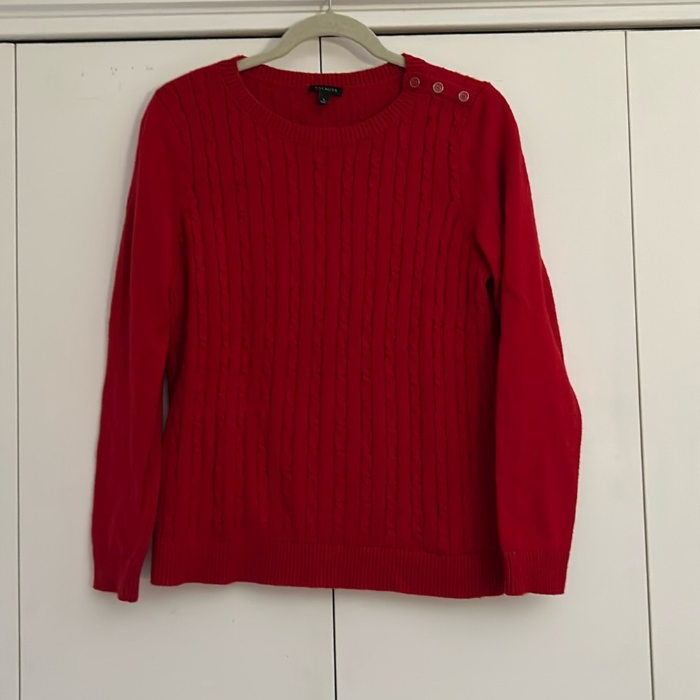 Oh that Talbots Red! Classic crewneck sweater with 3 buttons at neck. Size small
